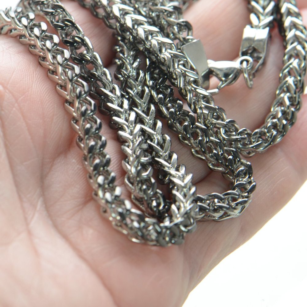 Men's Two-tone Stainless Steel Wheat Chain Necklace 30"